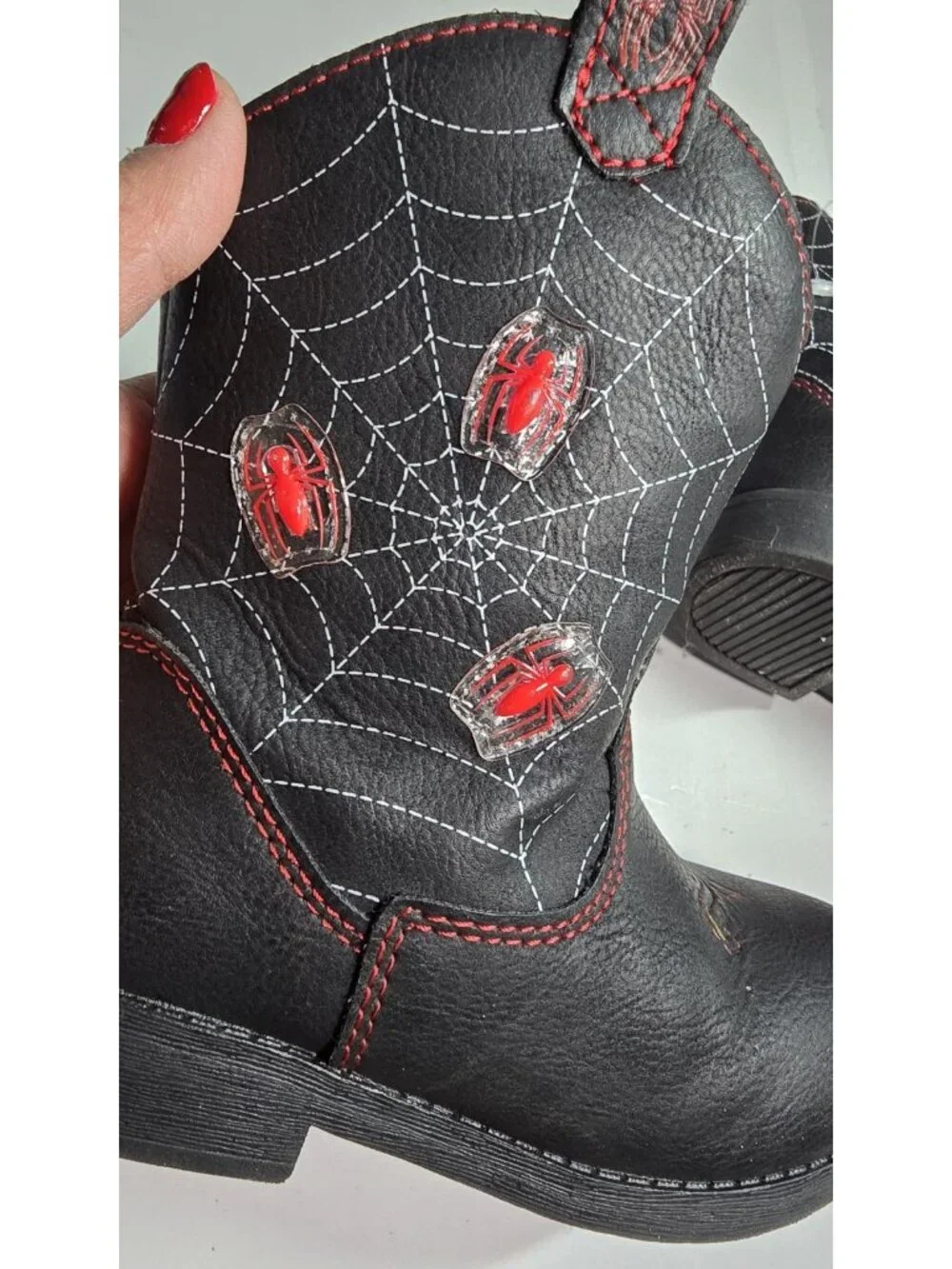 Marvel Spider-Man Kids Black Cowboy Boots W/ Red Spider Web Design Size 8
